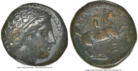 MACEDONIAN KINGDOM. Philip II (359-336 BC). AE unit (17mm, 9h). NGC Choice VF. Uncertain mint in Macedonia. Head of Apollo right, wearing taenia / ΦIΛ...