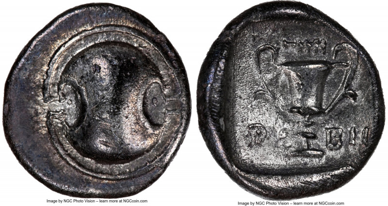 BOEOTIA. Federal Coinage. Ca. 425-375 BC. AR hemidrachm (14mm, 2.49 gm, 12h). NG...