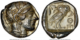 ATTICA. Athens. Ca. 440-404 BC. AR tetradrachm (24mm, 17.23 gm, 7h). NGC Choice AU 5/5 - 4/5. Mid-mass coinage issue. Head of Athena right, wearing ea...