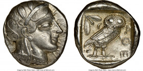 ATTICA. Athens. Ca. 440-404 BC. AR tetradrachm (24mm, 17.21 gm, 7h). NGC Choice AU 5/5 - 4/5. Mid-mass coinage issue. Head of Athena right, wearing ea...