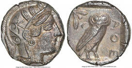 ATTICA. Athens. Ca. 440-404 BC. AR tetradrachm (25mm, 17.15 gm, 8h). NGC Choice AU 4/5 - 3/5. Mid-mass coinage issue. Head of Athena right, wearing ea...