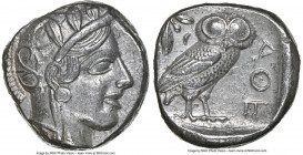 ATTICA. Athens. Ca. 440-404 BC. AR tetradrachm (23mm, 17.17 gm, 4h). NGC AU 5/5 - 4/5. Mid-mass coinage issue. Head of Athena right, wearing earring, ...