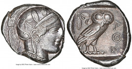 ATTICA. Athens. Ca. 440-404 BC. AR tetradrachm (25mm, 17.21 gm, 9h). NGC AU 4/5 - 5/5. Mid-mass coinage issue. Head of Athena right, wearing earring, ...