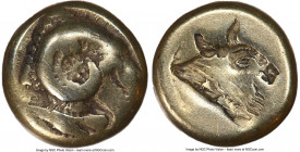 LESBOS. Mytilene. Ca. 478-455 BC. EL sixth stater or hecte (10mm, 2.40 gm, 7h). NGC Fine 3/5 - 3/5. Head of ram right; rooster below, standing left, p...
