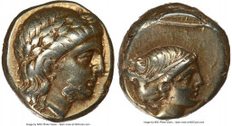 LESBOS. Mytilene. Ca. 377-326 BC. EL sixth-stater or hecte (10mm, 2.55 gm, 11h). NGC Choice VF 4/5 - 4/5. Laureate head of Apollo right / Head of Arte...