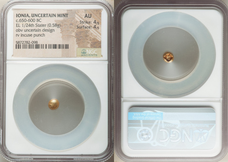 IONIA. Uncertain mint. Ca. 650-600 BC. EL 1/24 stater or myshemihecte (6mm, 0.58...