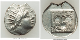 CARIAN ISLANDS. Rhodes. Ca. 88-84 BC. AR drachm (15mm, 2.83 gm, 11h). Choice VF. Plinthophoric standard, Nicephorus, magistrate. Radiate head of Helio...