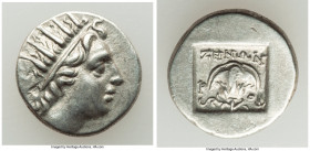 CARIAN ISLANDS. Rhodes. Ca. 88-84 BC. AR drachm (14mm, 2.48 gm, 11h). Choice VF. Plinthophoric standard, Zenon, magistrate. Radiate head of Helios rig...