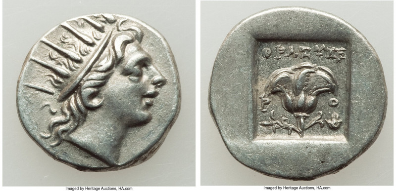 CARIAN ISLANDS. Rhodes. Ca. 88-84 BC. AR drachm (15mm, 2.31 gm, 12h). XF. Plinth...