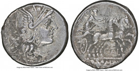 C. Thalna (ca. 154 BC). AR denarius (19mm, 3.83 gm, 8h). NGC XF 5/5 - 2/5. Rome. Head of Roma right, wearing winged helmet decorated with griffin cres...