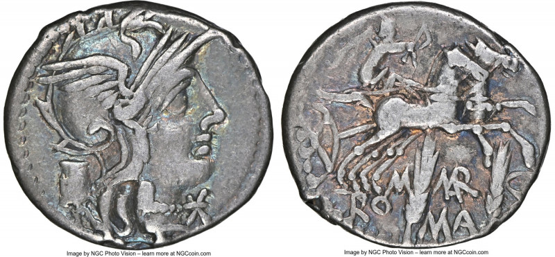 M. Marcius Mn.f. (ca. 134 BC). AR denarius (18mm, 3.95 gm, 6h). NGC VF 5/5 - 4/5...
