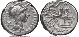 M. Cipius M. f. (ca. 115-114 BC). AR denarius (16mm, 3.94 gm, 6h). NGC VF. Rome. M•CIPI•M•F (upwards) before, head of Roma right wearing helmet decora...