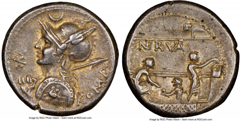 P. Licinius Nerva (ca. 113-112 BC). AR denarius (18mm, 3.85 gm, 3h). NGC Choice ...