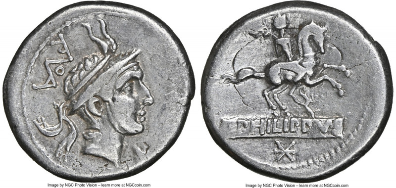 L. Philippus (ca. 113-112 BC). AR denarius (19mm, 3.89 gm, 7h). NGC Choice VF 4/...