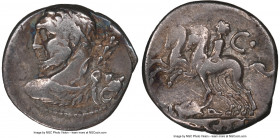 Ti. Quinctius (ca. 112-111 BC). AR denarius (19mm, 3.93 gm, 5h). NGC VF 4/5 - 3/5. Rome. Laureate bust of Hercules left, draped with lion skin, club i...