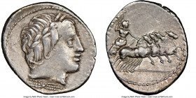 C. Gargilius, Ogulnius, and M. Vergilius (ca. 86 BC). AR denarius (22mm, 8h). NGC Choice VF. Rome. Laureate head of Apollo right; thunderbolt below / ...