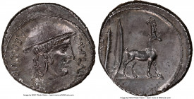 Cn. Plancius (ca. 55 BC). AR denarius (18mm, 3.96 gm, 10h). NGC MS 4/5 - 3/5. Rome. CN•PLANCIVS-AED•CVR•S•C, head of Diana Planciana right, wearing pe...