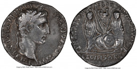 Augustus (27 BC-AD 14). AR denarius (18mm, 3.57 gm, 10h). NGC XF 3/5 - 2/5, bankers mark. Lugdunum, 2 BC-AD 4. CAESAR AVGVSTVS-DIVI F PATER PATRIAE, l...