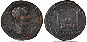 Tiberius, as Caesar (AD 14-37). AE as (25mm, 8.72 gm, 7h). NGC Fine 5/5 - 3/5. Lugdunum, AD 12. TI CAESAR AVGVST-F IMPERAT VII, laureate head of Tiber...