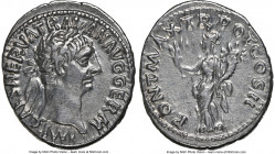 Trajan (AD 98-117). AR denarius (19mm, 7h). NGC XF. Rome, AD 98-99. IMP CAES NERVA TRAIAN AVG GERM, laureate head of Trajan right / PONT MAX TR POT CO...
