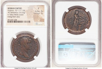 Hadrian (AD 117-138). AE sestertius (31mm, 24.54 gm, 6h). NGC Fine 4/5 - 3/5. Rome, Ca. AD 133-135. Laureate head of Hadrian right, seen from front, s...