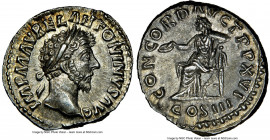 Marcus Aurelius, as Augustus (AD 161-180). AR denarius (18mm, 11h). NGC Choice AU S. Rome, AD 162. IMP M AVREL ANTONINVS AVG, laureate head of Marcus ...