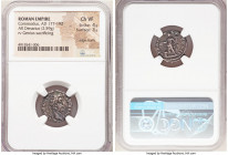 Commodus (AD 177-192). AR denarius (17mm, 2.59 gm, 6h). NGC Choice VF 4/5 - 3/5, edge marks. Rome, AD 190-191. M COMM ANT P F-EL AVG BRIT P P, Laureat...