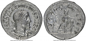 Maximinus I (AD 235-238). AR denarius (20mm, 2.95 gm, 12h). NGC AU 3/5 - 4/5. Rome, AD 235-236. IMP MAXIMINVS PIVS AVG, laureate, draped, and cuirasse...