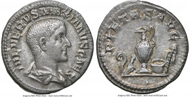 Maximus (AD 235/6-238). AR denarius (19mm, 2.88 gm, 6h). NGC AU 4/5 - 4/5. Rome, late AD 235-early AD 236. IVL VERVS MAXIMVS CAES, bare headed, draped...