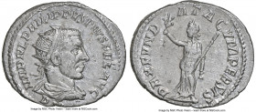Philip I (AD 244-249). AR antoninianus (23mm, 4.40 gm, 12h). NGC Choice AU 5/5 - 3/5. Antioch. IMP IVL PHILIPPVS PIVS FEL AVG, radiate, draped, cuiras...