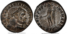 Maximian, First Reign (AD 286-310), as Senior Augustus. AE follis or BI nummus (28mm, 8.03 gm, 5h). NGC MS 4/5 - 5/5, Silvering. Heraclea, 3rd officin...