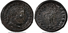 Galerius, as Caesar (AD 305-311). AE follis or BI nummus (26mm, 10.10 gm, 12h). NGC MS 4/5 - 2/5. Heraclea, 4th officina, ca. AD 296-297. GAL VAL MAXI...