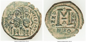 Justin II (AD 565-578), with Sophia. AE follis or 40 nummi (30mm, 13.46 gm, 6h). XF. Nicomedia, 1st officina, Regnal Year 9 (AD 573/4). D N IVSTI-NVS ...