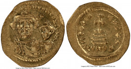 Heraclius (AD 610-641), with Heraclius Constantine. AV solidus (22mm, 4.42 gm, 7h). NGC MS 4/5 - 3/5, brushed, clipped. Constantinople, 1st officina, ...