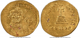 Heraclius (AD 610-641), with Heraclius Constantine. AV solidus (20mm, 4.48 gm, 7h). NGC MS 4/5 - 3/5, brushed. Constantinople, 5th officina, ca. AD 61...