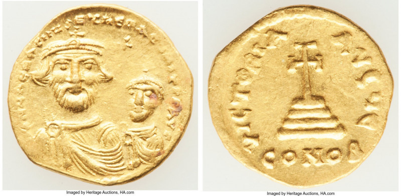 Heraclius (AD 610-641), with Heraclius Constantine. AV solidus (20mm, 4.37 gm, 7...