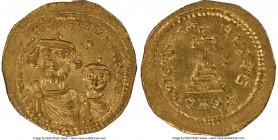Heraclius (AD 610-641), with Heraclius Constantine. AV solidus (21mm, 4.46 gm, 6h). NGC Choice AU 4/5 - 3/5. Constantinople, 5th officina, ca. AD 616-...