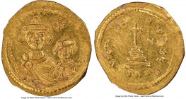 Heraclius (AD 610-641), with Heraclius Constantine. AV solidus (22mm, 4.46 gm, 7h). NGC MS 4/5 - 3/5, marks. Constantinople, 5th officina, ca. AD 616-...