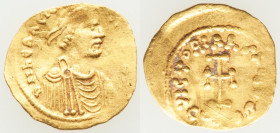 Heraclius (AD 610-641). AV tremissis (17mm, 1.46 gm, 5h). Choice Fine, wavy flan, graffito Constantinople, 5th officina. d N hЄRACLI-PЄR AVG, pearl-di...