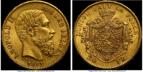 Leopold II gold 20 Francs 1871 MS63 NGC, Brussels mint, KM37. Position A variety. AGW 0.1867 oz. Ex. Eric P. Newman Collection From the "For My Daught...