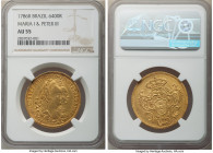 Maria I & Pedro III gold 6400 Reis 1786-R AU55 NGC, Rio de Janeiro mint, KM199.2. Orange peripheral toning. From the "For My Daughters" Collection 
...