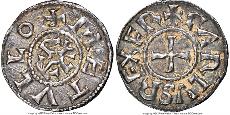Carolingian. Charles the Bald (840-877) Denier ND (840-864) AU53 NGC, Melle mint...