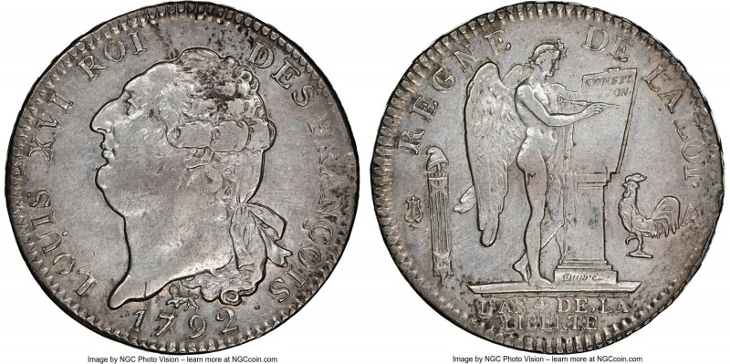 Louis XVI Ecu L'An 4 (1792)-A XF Details (Cleaned) NGC, Paris mint, KM615.1, Dav...