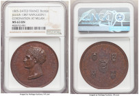 Napoleon bronze "Coronation at Milan" Medal 1805-Dated MS63 Brown NGC, Julius-1387. 41mm. By L.M (Manfredini). NAPOLEONE RE D' ITALIA His crowned head...