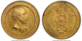 Prussia. Wilhelm II gilt-bronze Specimen "Bismarck 80th Anniversary" Medal ND (1895) SP63 PCGS, Bennert-154. 60mm. DIR, DEUTSCHLANDS TREUSTEM SCHILO U...