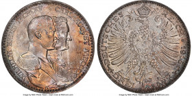 Saxe-Weimar-Eisenach. Wilhelm Ernst 3 Mark 1915-A MS63 NGC, Berlin mint, KM222. Centenary of Grand Duchy. Gray-blue and reddish-copper colored toning....