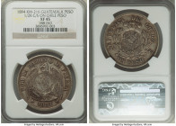 Republic Counterstamped Peso 1894 XF45 NGC, KM216. Host: Chile Peso 1881-So (cf. KM142.1); Counterstamp: Round seated liberty and arms 1/2 Real stamp....