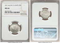 Republic 25 Centimes L'An 14 (1817) MS66 NGC, KM15.1. Brilliant and frosty untoned surfaces, obverse weakly struck. 

HID09801242017

© 2022 Herit...