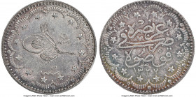 Ottoman Empire. Mehmed V 5 Kurush AH 1327 Year 3 (1911/1912) AU58 NGC, Constantinople mint (in Turkey), KM797. Minted for Mehmed's visit to the mint i...