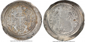 Aquileia. Gregorio di Montelongo Denaro ND (1251-1269) AU55 NGC, Bernardi-22, Biaggi-147. 0.97gm. GREGO - RIV PA seated patriarch with Mithra, book an...